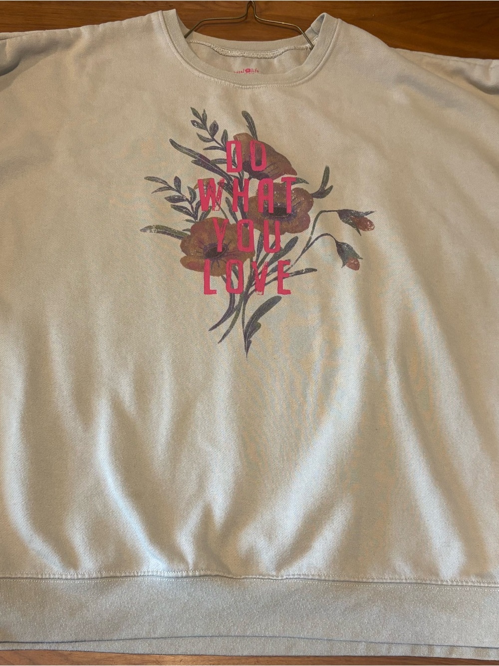 NATURAL LIFE Cream Sweatshirt with Pink Logo and Floral Accent